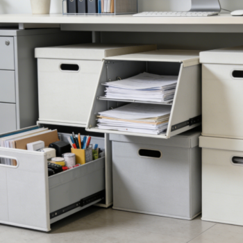 Plastic File Organizer with Lids, Stackable, Clear, 4 Pack