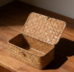 Handwoven Seagrass Basket with Lid, X-Small, Coffee