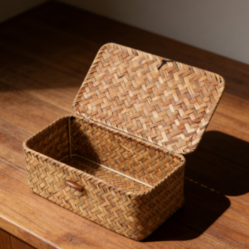 Handwoven Seagrass Basket with Lid, X-Small, Coffee