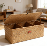 Rectangular Seagrass Storage Baskets with Dividers and Lid