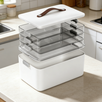 Four-Tier Portable Latch Storage Box with Leather Handle