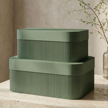 Set of 2 Fluted Cardboard Storage Boxes with Lids