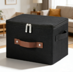 Foldable Cotton Linen Storage Bins with Zipper Lid
