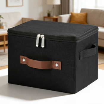Foldable Cotton Linen Storage Bins with Zipper Lid