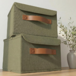 Set of 2 Large Linen Storage Boxes with Lids