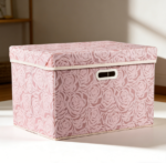 Large Pink Collapsible Fabric Storage Bin with Lid