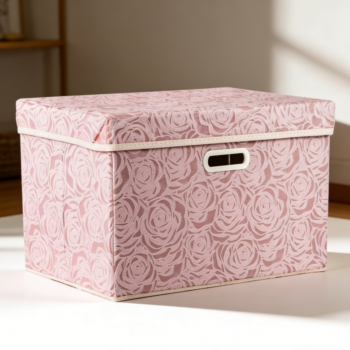 Large Pink Collapsible Fabric Storage Bin with Lid