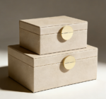 Set of 2 Light Grey Faux Leather Storage Boxes