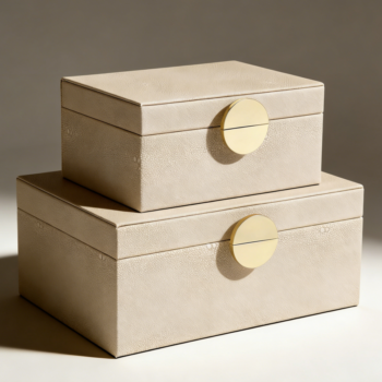 Set of 2 Light Grey Faux Leather Storage Boxes