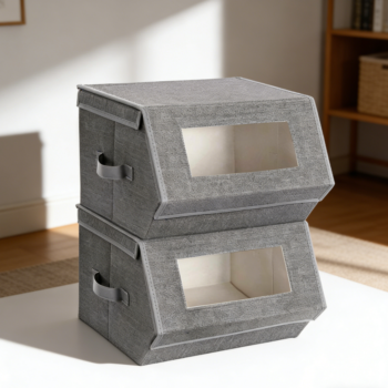 Set of 2 Stackable Storage Bins with Magnetic Closures
