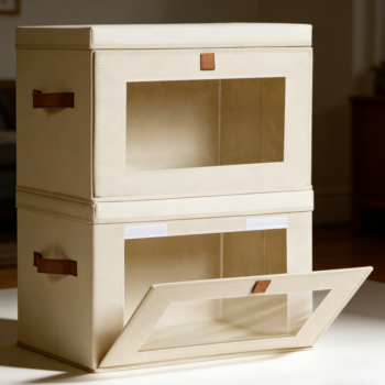 2-Pack Beige Fabric Storage Bins with Handles and Window