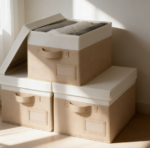 3-Pack Linen Storage Baskets with Lids and Labels