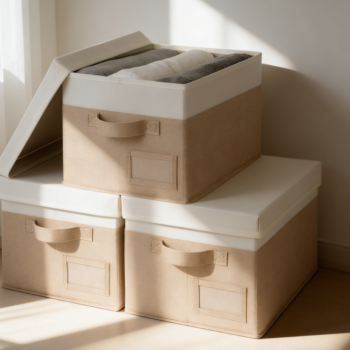 3-Pack Linen Storage Baskets with Lids and Labels