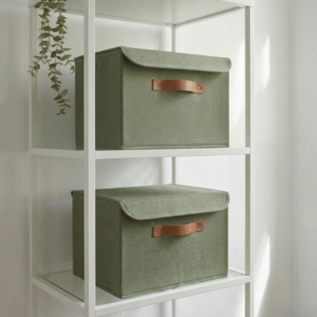 Set of 2 Large Linen Storage Boxes with Lids