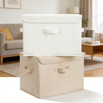 2-Pack Extra Large Lidded Storage Bins, Ivory and Khaki