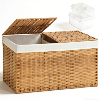 Rattan Storage Basket with Two Lids and Liners