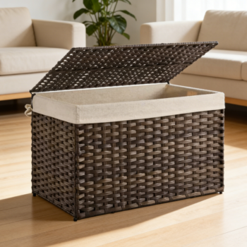 Large Foldable Woven Storage Bin with Metal Frame