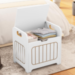 White Wooden Cube Storage Chest with Handles