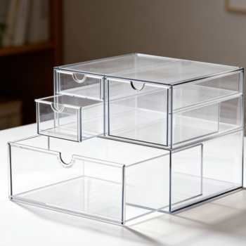 Acrylic 4-Drawer Organiser, Set of 2, Stackable