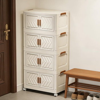 4-Tier Stackable Storage Bins with Wheels, Collapsible