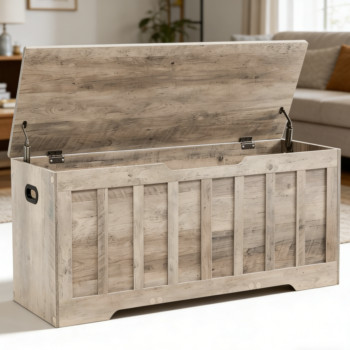 Extra-Large Taupe Wooden Storage Bench