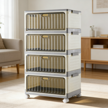 4-Tier Stackable Storage Bins, Collapsible, 87.1 L Total
