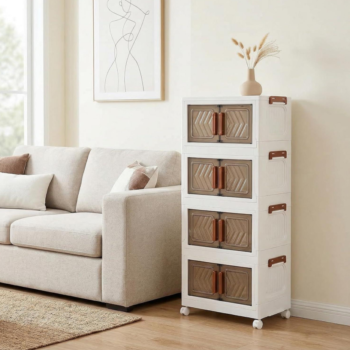 4-Tier Folding Storage Unit with Doors and Wheels